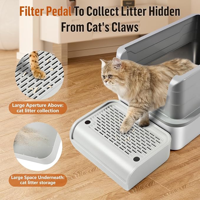 Cat Step for Litter Box, Litter Box Ramp with Filter Function, Light Grey | Cat Litter Box Step for Kitten & Elderly Cats, Washable Double Layer Litter Catcher, Non-Slip Litter Catcher, Easy to Clean