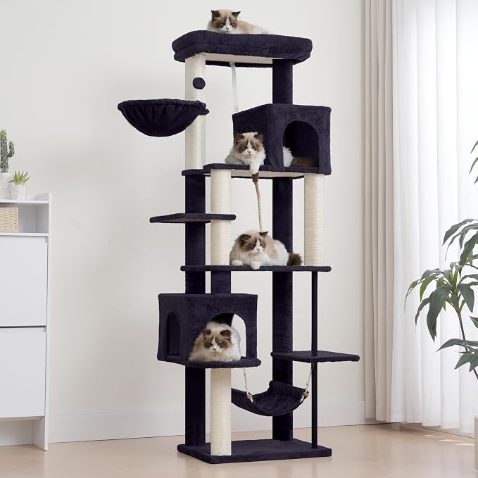 Gitelsnour Cat Tree, Cat Tower with Sturdy Steel Tube, Large Perch GCT024G | 70.5'' Cat Furniture with Scratching Post, Hammock, Basket and Big Platform for Indoor Cats Large Adult, Drak Gray