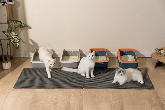 Cat Litter Mat, 35x25in 2 Pack, Large Litter-Trapping Litter Box Mats | Extra Large Waterproof Kitty Litter Catcher Mat, 2-Layer Honeycomb, BPA-Free Cat Mat, Easy Lift & Dump, Rinse or Vacuum, Gray