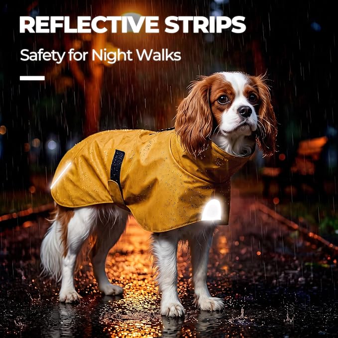 PU Dog Raincoat, Non-Toxic & Odorless Waterproof Vest, Adjustable High Neck and Hook & Loop Belly Closure for Rainy Potty Breaks & Wet Weather Outdoor Walks (Yellow, X-Small)