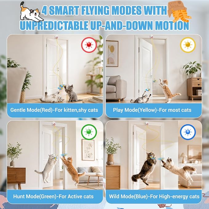 Interactive Cat Toys for Indoor Cats, Automatic Flying Bird & Mouse | Chase Exercise Enrichment Stimulation, USB Large-capacity Rechargeable Electric Door Hanging Toy for Bored Kitten & Adult Cat