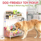 Kaiferty Indestructible Large Dog Toy basket, Toy Box for Dogs,Pet Toys Bin Dog Metal Wire Basket for Toys, Food Storage, Storage Organizer Chest Storage, Toy Box for Living Room Area (White)