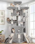 Cat Tree, 81.1" Tall Heavy Duty Cat Tower for Large Cats VCT032W | Cat Furniture with 3 Wide Platforms, Diamond-Shaped Condo 2 Sisal Scratchers, Hammock & Stable Base, Light Gray