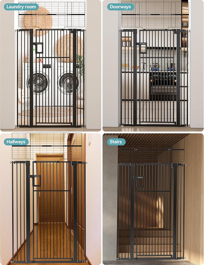 No Pawblems 71" Extra Tall Pet Gate, 29"-43" Wide Pressure Mounted, Black | 1.37" Ultra Narrow Spacing, Auto-Close Tall Cat Gate for Doorway, Dual-Lock, One-handed Operation