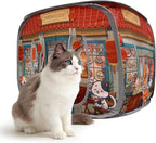 Cat House & Tent for Indoor Cats – Pop-Up Cat Tent House with Catnip Toy, Restaurant Theme for Cats & Kittens, Mochi’s Dim Sum Palace