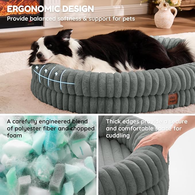 ChiXnuggle Orthopedic Dog Bed, Washable Cover, Faux Fur Bolster Pet Couch | waterproof,egg crate foam,non-slip bottom,for extra large dogs,grey,41*30*7,dog sofa