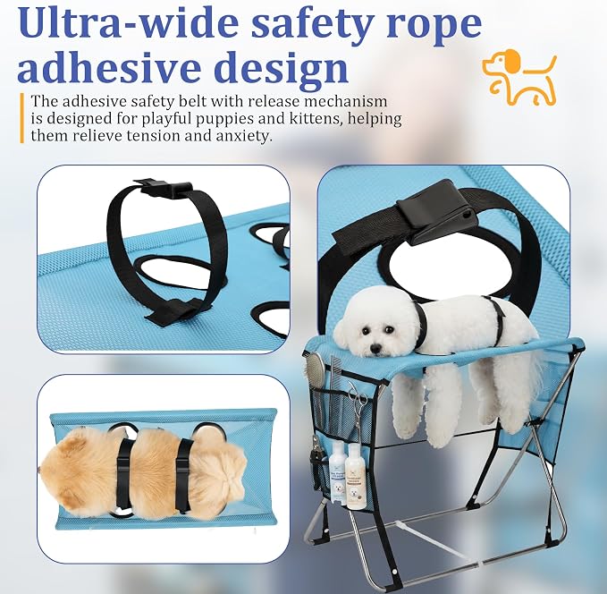 Foldable Dog Grooming Hammock with Stand for Small Dogs & Cats - 30 lbs | Stand for Dog Grooming Hammock - Sturdy Stainless Steel Support Suitable, Support for Nail Trimming, Bathing & Care