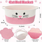 Leitee 15.2" X 10" X 8" 100 Pcs Cat Bed Storage Basket Gift Cat Variety Toys Set Cotton Rope Basket, Fish Mice Pet Bell Colorful Crinkle Balls Spring Toy for Kitten Swat Interactive (Basic,Pink,White)
