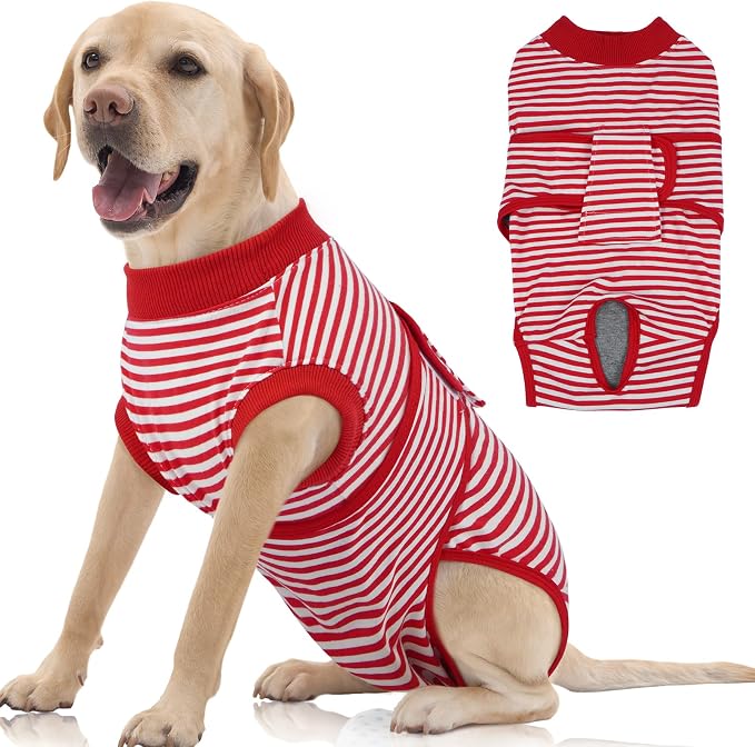 FUAMEY Recovery Suit for Dogs, Dog Onesie for Surgery Female Surgical Suit | Female Dog Onesie for Heat Cycle, Dog in Heat Diapers, Dog Wound care, Spay Cone Alternative after Surgery Rose Stripes XL