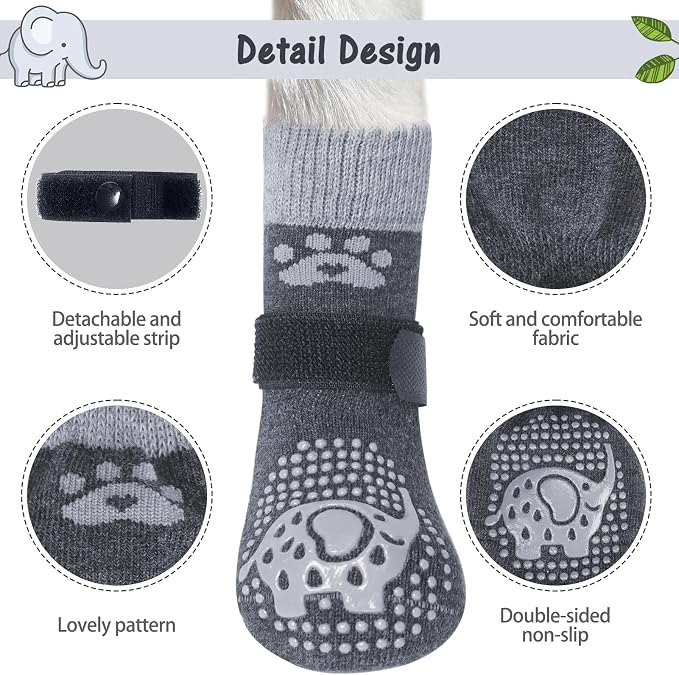SCENEREAL Anti Slip Dog Sock to Prevent Licking Paws for Hardwood Floors, Boots & Paw Protector Shoes for Hot/Cold Pavement with Grippers, Double Sides Grips for Small Medium Large Senior Dogs