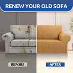 Stretch Oversized Couch Covers for Sofa Slipcover,Golden | 1-Piece Washable Sofa Cover (94"-110") 4-Seater Furniture Protector, Soft Jacquard Non-Slip Elastic Bottom for Dogs & Kids