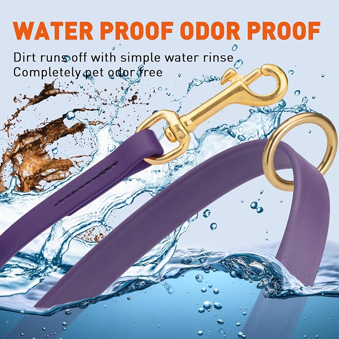 Viper Biothane K9 Working Dog Leash Waterproof Lead for Tracking Training Schutzhund Odor-Proof Long Line with Solid Brass Snap for Puppy Medium and Large Dogs 4ft, Violet Purple