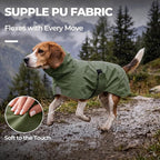 PU Dog Raincoat, Non-Toxic & Odorless Waterproof Vest, Adjustable High Neck and Hook & Loop Belly Closure for Rainy Potty Breaks & Wet Weather Outdoor Walks (Olive Green, Small)