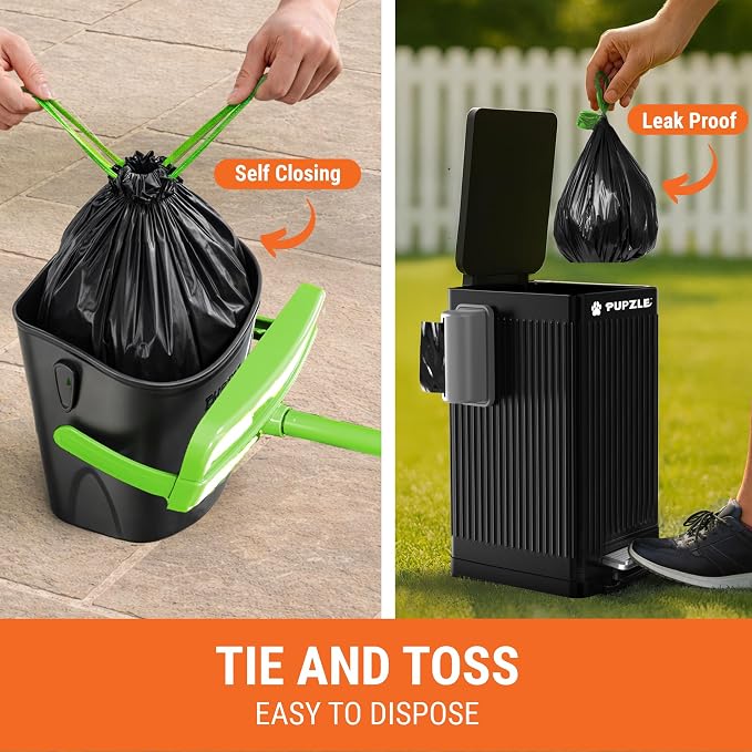 Pupzle Dog Pooper Scooper with Bag Attachment, 40" Long Handle | Dog Poop Scoop for Yard, Large Capacity Swivel Bin and Rake Pooper Scooper, Lavender Scented Bags for Large Dogs (Black)