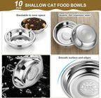 10 Pcs Stainless Steel Cat Bowls, 6.3 Inches Friendly Shallow Cat Food Bowls Replacement Fatigue Relief for Elevated Stand Metal Dishes Basic for Dishwasher Safe