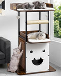 48in Wood Modern Cat Tree for Large Indoor Cats with Big Perch Bed | Multi-Level Climbing Design, Cat Cando, Sisal Scratching Posts and Board, Removable Washable Pads, Stable Rustic Brown