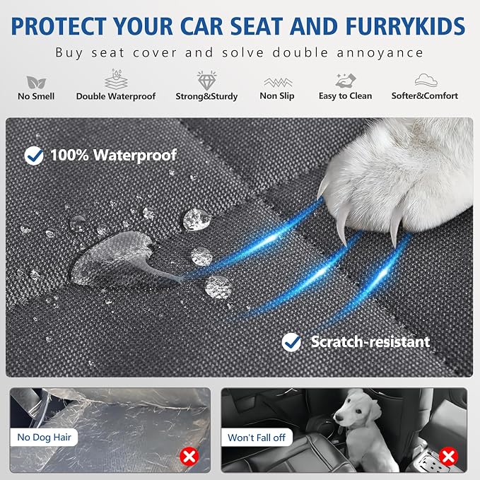 Btefd XL Hard Bottom Dog Seat Cover for Dogs for Full-Size Crew Cab Trucks | Back Seat Pet Hammock for F150, RAM1500, Sierra, Tundra, Silverado, Titan, Holds 420lbs, 45% Extender Space, Waterproof