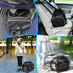 Petskd Top-Expandable Small Pet Carrier with Wheels Airline Approved | 17"x12"x8.5", for JetBlue/Frontier/Spirit Airlines, Lockable Safety Zippers and Anti-Scratch Mesh, Pets Under 8 Lbs, Black