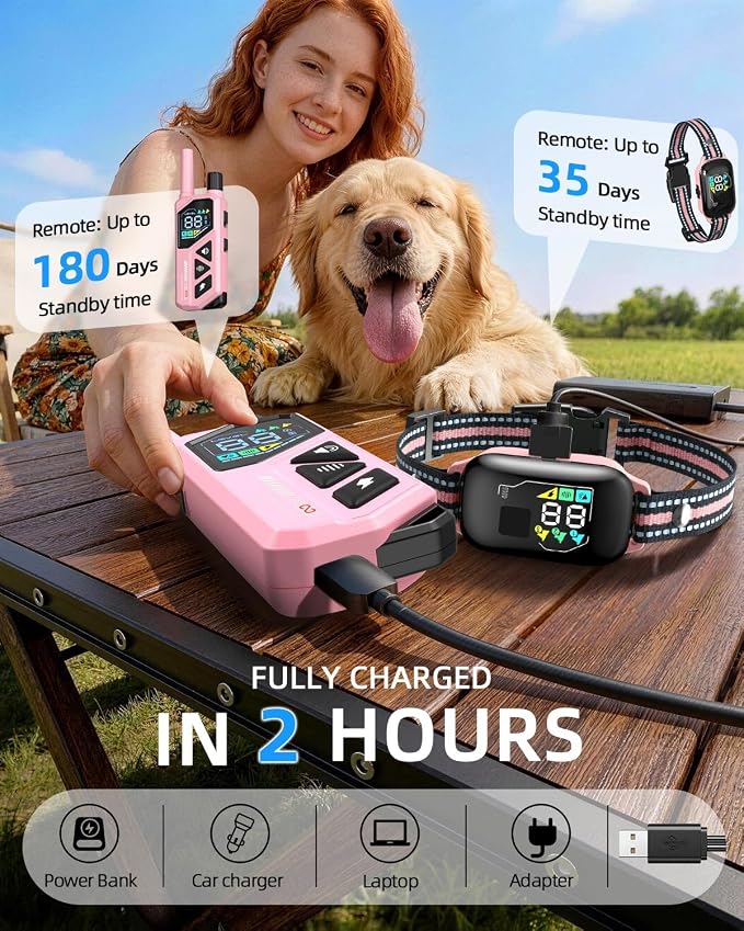 3300ft Dog Shock Collar with Remote Control, IPX7 - Pink | 4 Training Modes, Security Lock, Extremely Long Battery Life, Waterproof, Rechargeable E-Collar for Small Medium Large Dogs