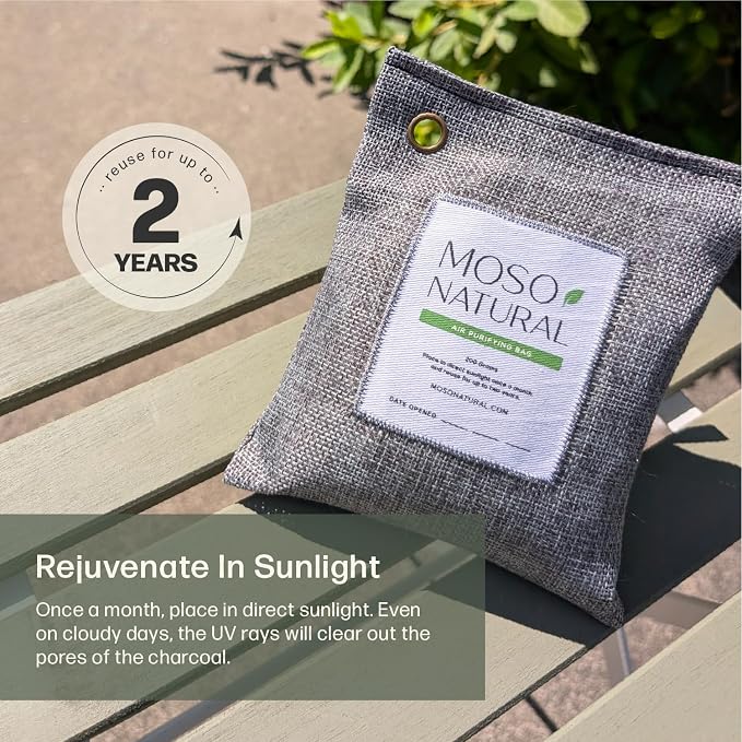 Moso Natural Air Purifying Bag 200g (5 Pack) Charcoal Odor Absorber, Car Odor Eliminator & Closet Deodorizer for Home & Pet, Lasts 2 Years, Unscented Bamboo Charcoal Bags, HGTV Editors' Pick