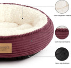 Love's cabin Round Donut Cat and Dog Cushion Bed, 20in Pet Bed for Cats or Small Dogs, Anti-Slip & Water-Resistant Bottom, Super Soft Durable Fabric Pet beds, Washable Luxury Bed Burgundy Stripe