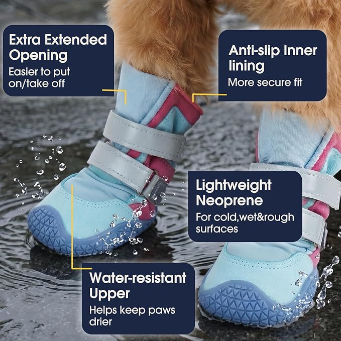 IECOii Dog Boots for Hot Pavement, Hiking Dog Shoes Small Size Dogs | Water Resistant | Anti-Slip Rubber Sole | Secure Stay-On Fit | Reflective & Dual Adjustable |Summer Winter Paw Protector |