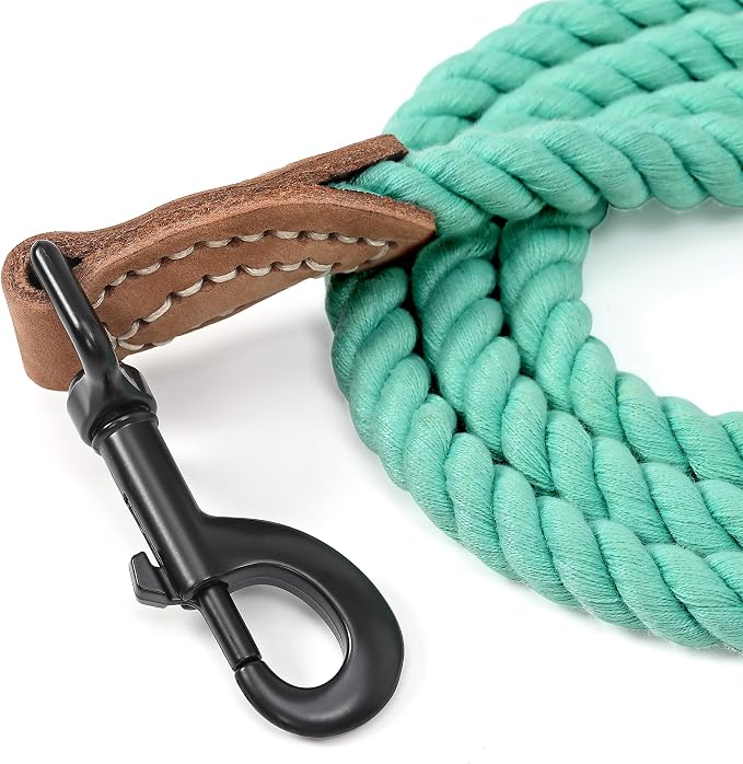 Mile High Life Dog Leash Braided Cotton Rope with Leather-Reinforced Ends | Rust-proof 360° swivel clasp, Heavy-duty for medium/large breeds. Great for weddings, daily walks (4 FT, 1/2", Green)
