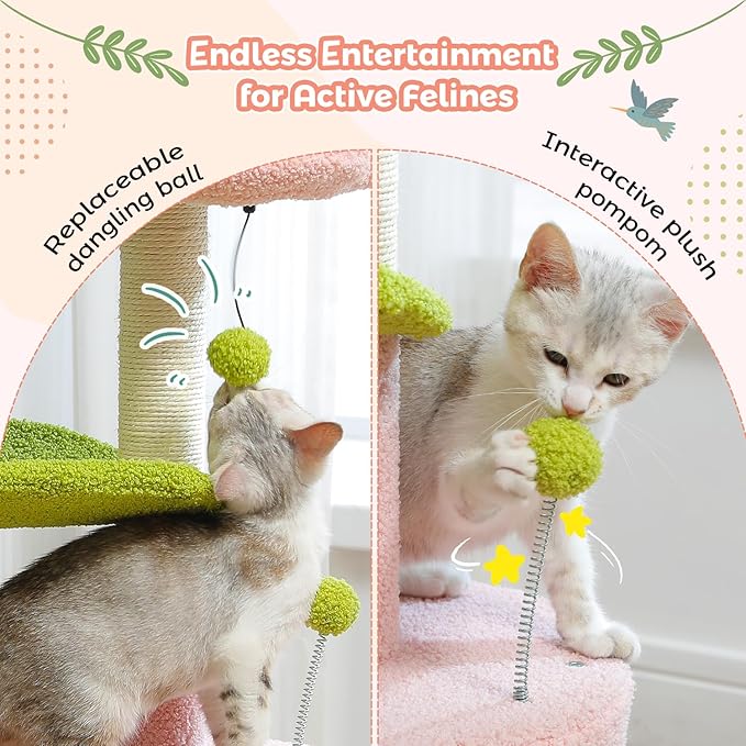 PAWZ Road Flower Cat Tree 32" Small Cat Tower with Curved Perch Bed | Colorful Cat Tower with Cozy Condo, Curved Perch,Toy Balls & Sisal Scratching Post,Small Cat Tower for Small Cats & kittens