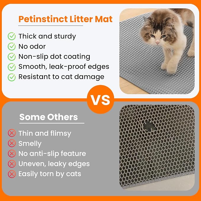 Extra Large Cat Litter Mat, Double Layer Honeycomb Design, Gray | 30x22”, Reduces Litter Tracking, Easy to Clean, Waterproof, Non-Slip, Soft on Paws, Scratch Resistant, Gray, XL