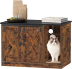 Hzuaneri Cat Litter Box Enclosure, Hidden Litter Box Cabinet Furniture | Indoor Cat House with Bell, Farmhouse Style, 31.5 x 19.7 x 20.9 Inches, for Hallway, Bedroom, Rustic Brown and Black CB82401X