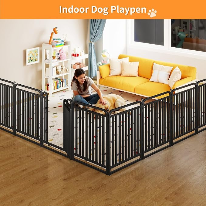 Thickened Metal Tube Dog Playpen Outdoor, Low Threshold Dog Pen, Heavy Duty 40" H 32 Panels for Pet Playpens Indoor, Portable Pet Fence for Yard RV Camping