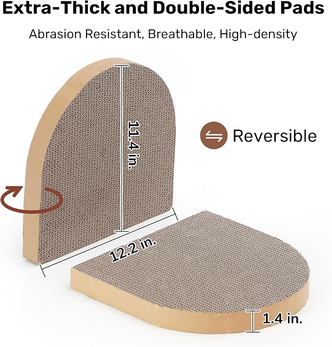 FUKUMARU Cat Scratcher, 24 Inch Sofa Shape Cat Scratching Bed Couch Indoor | Oval Felt Cat Scratcher Bed with Reversible Detachable Cat Scratching Boards, Round Cats Scratch Pads Refill, Beige