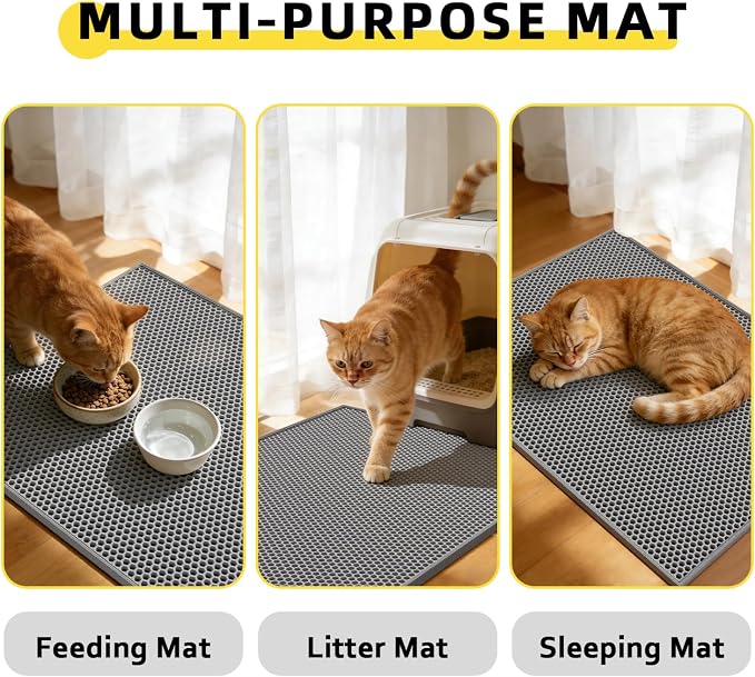 Cat Litter Mat, 30"x24", Waterproof, Easy to Clean (Grey-1Pack) | Double-Layer Honeycomb for Effective Litter Trapping, Premium Durable EVA, Non-Slip, Paw-Friendly Soft Surface