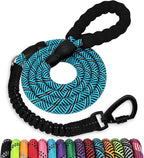 Rope Dog Leash 6 FT: Heavy Duty Leashes with Swivel Lockable Hook Reflective Threads Bungee and Padded Handle - Dog Lead for Large Small Medium Dogs Outside Walking Hiking Blue Black