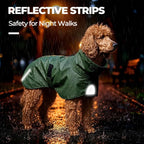 PU Dog Raincoat, Non-Toxic & Odorless Waterproof Vest, Adjustable High Collar and Hook & Loop Belly Closure for Rainy Potty Breaks & Wet Weather Outdoor Walks (Olive Green, X-Large)