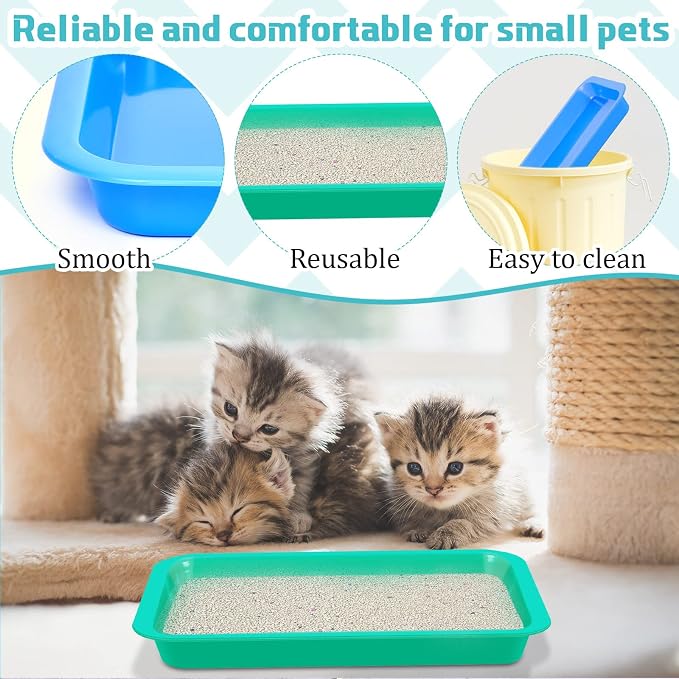 Tessco for you 3 Pcs Kitten Litter Box Shallow Low Entry Open Cat Litter Box Waterproof Plastic Small Rabbit Pan Tray Travel Toilet for Senior Cat Kitten Training(Classic Color,15.1 x 12 x 1.4 Inch)