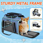 Petskd Top-Expandable Small Pet Carrier 18"x13"x9.5" Airline Approved | for Southwest Airlines, Lockable Safety Zippers and Anti-Scratch Mesh, Soft-Sided, Pets Under 10 Lbs, Blue