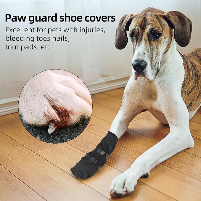 Anti-Lick Breathable Dog Recovery Boots for Injured Paws, Black M | Non-Slip Sole, Adhesive Strap Dog Shoes for Medium Large Breeds