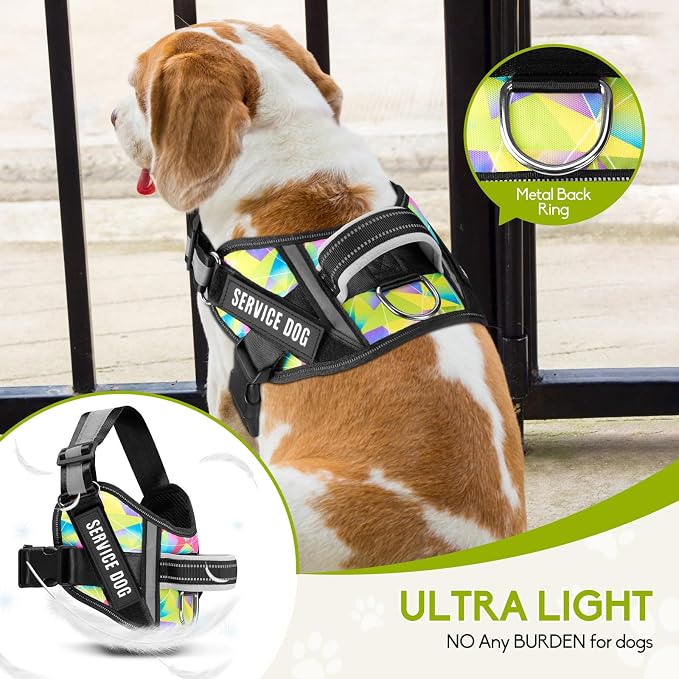 Service Dog Vest Harness and Leash Set, Animire in Training Dog Harness with 10 Dog Patches, Reflective Dog Leash with Soft Handle for Small, Medium, Large, and Extra-Large Dogs (Multi-Colored,S)