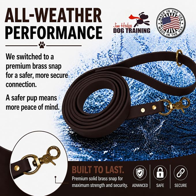 Gummy Dog Leash, Biothane, Dog Training Leash, Waterproof, Weatherproof, 6 Foot Length for Small, Medium & Large Dogs or Puppies, Various Sizes & Colors (3/4 Brown)