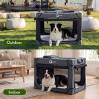 Portable Collapsible Soft Dog Crate for Extra Large Dogs,42in Black | Oxford Cloth Travel Camping dog kennel with 4 Mesh Windows & 2 Storage Pockets,for Indoor & Outdoor Use