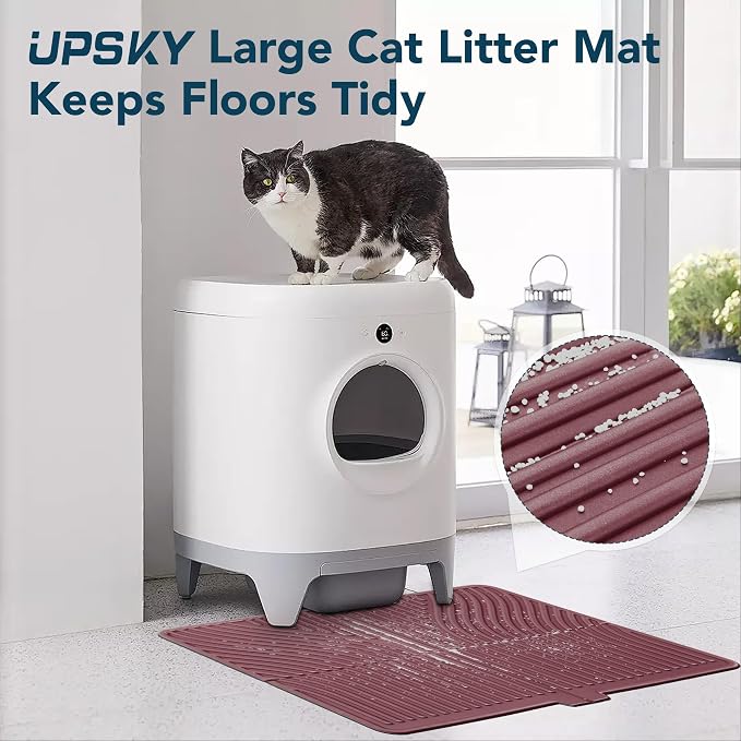 UPSKY Large Cat Litter Mat 31" x 24 Waterproof and Washable, Soft on Paws | Litter Catcher Pad, Cat Litter Trapping Mat, Scatter Control, Fits Most Litter Boxes, Use for Dogs & Cats, Red