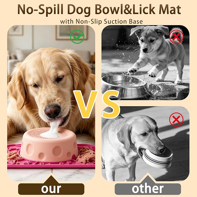 Slow Feeder Dog Bowls with Rolling Ball & Lick Mat for Dogs and Cats | 550ML Anti-Slip Dog Lick Bowl for or Large/Medium/Small Dogs and Cats Slow Feeding & Oral Hygiene, for Liquid and Thick Treat