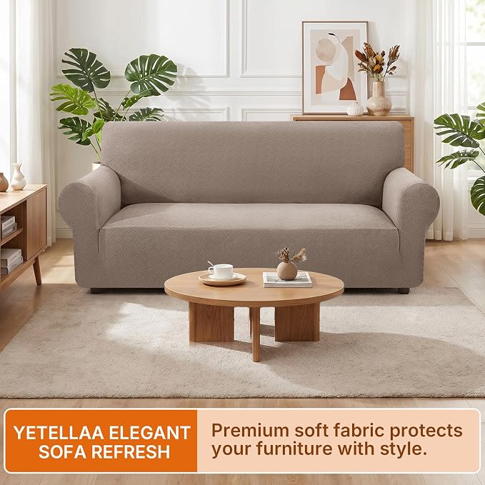 XINEAGE Stretch 3 Seater Slipcover, Non-Slip Pet Couch Cover,Khaki | Washable Furniture Protector, Elastic Bottom, Dogs & Cats Friendly, Scratch-resistant, Fast Setup, High Elasticity