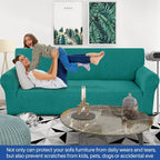 YEMYHOM Couch Cover Latest Jacquard Design High Stretch Sofa Covers for 3 Cushion Couch, Pet Dog Cat Proof Slipcover Non Slip Magic Elastic Furniture Protector (Large, Begonia Leaf Blackish Green)
