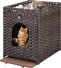 Snughome Cat Litter Box Enclosure Furniture Hidden with Litter Mat, Hidden Cat Washroom Furniture with Door, Handwoven Rattan Cat Washroom Box, Indoor Pet House for Living Room, Bedroom (Brown)