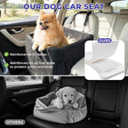 BurgeonNest Small Dog Car Booster Seat Bed Under 25 lbs (Black) | Fully detachable & washable travel bed with side storage pockets and clip-on safety leash for cozy, portable car trips.