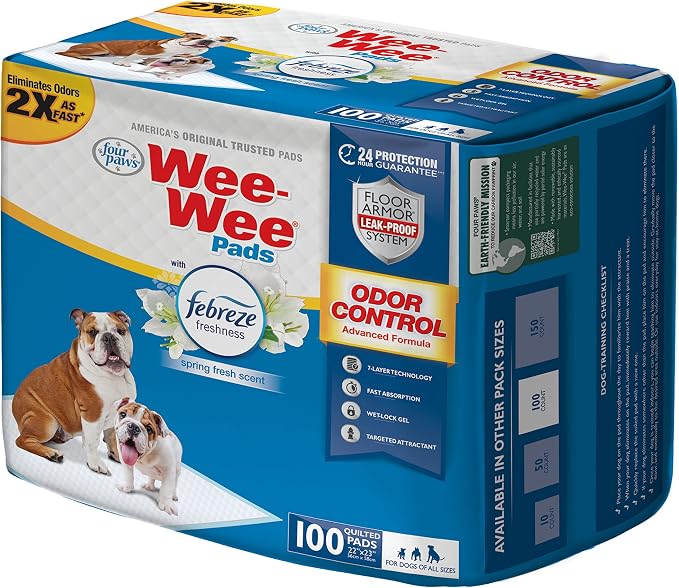 Four Paws Wee-Wee Odor Control Dog Pee Pads with Febreze Freshness