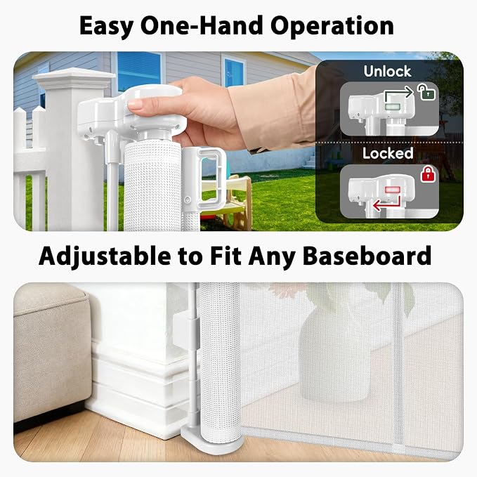 200" Extra Wide Baby Gate Retractable Dog Gate for Driveway, Garage(White) | 16ft Retractable Baby Gates Extra Wide Dog Gate Retractable Fence, 48" Tall Pet Gate Retractable Gate Outdoor Garage Dog Gate
