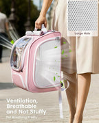 Pecute Cat Backpack Carrier,Large Space Cat Bubble Backpack,Ergonomic,Pink | Sunshade Curtain,Transparent Window,Safety Rope,Sturdy,Large Mesh on Both Sides for Breathability,Suitable for Outdoor,Vet